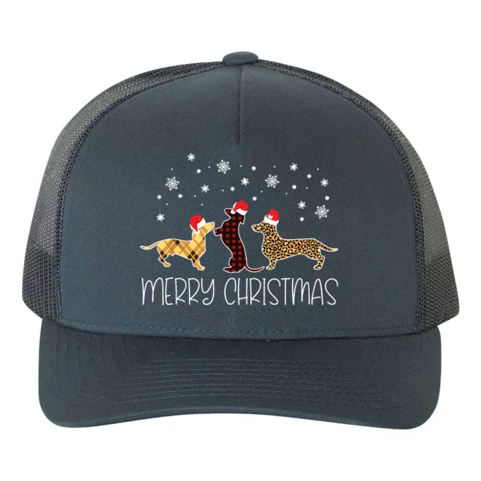 Dachshund Merry Christmas Cute Plaid Leopard Doxie Dog Xmas Yupoong Adult 5-Panel Trucker Hat