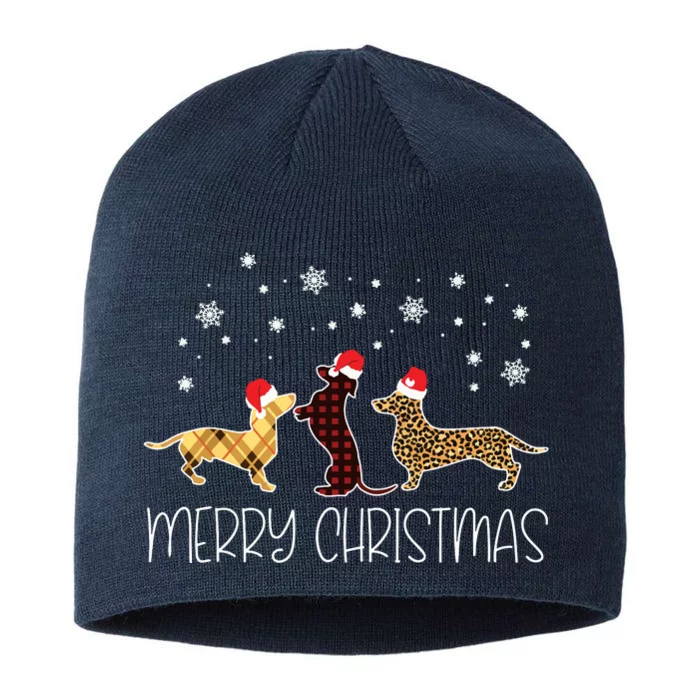 Dachshund Merry Christmas Cute Plaid Leopard Doxie Dog Xmas 8 1/2in Sustainable Knit Beanie