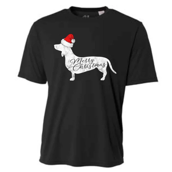 Dachshund Merry Christmas Gift I Doxie Santa Silhouette Gift Cooling Performance Crew T-Shirt