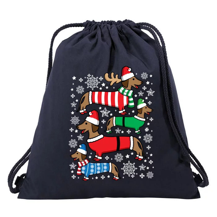 Dachshund Merry Christmas Weiner Ugly Funny Gift Drawstring Bag