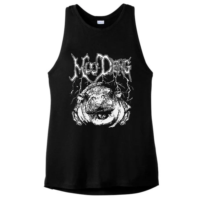 Death Metal Cute Baby Hippo Moo Deng Hippopotamus Ladies Tri-Blend Wicking Tank