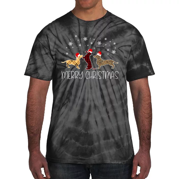 Dachshund Merry Christmas Cute Plaid Leopard Doxie Dog Xmas Tie-Dye T-Shirt