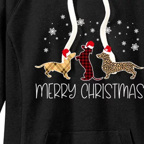 Dachshund Merry Christmas Cute Plaid Leopard Doxie Dog Xgiftmas Gift Women's Fleece Hoodie