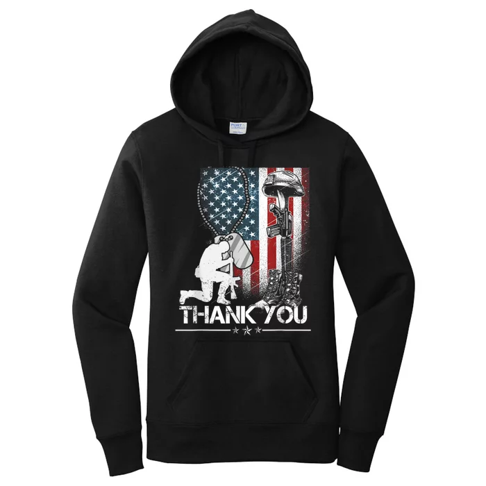 Distressed Memorial Day, Flag Military Boots Dog Tags Women's Pullover Hoodie