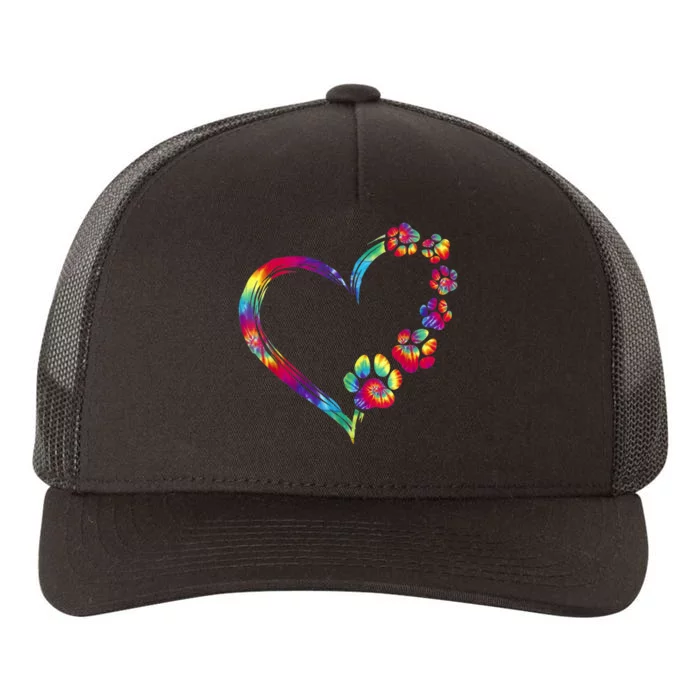 Dog Mom Dad Puppy Love Dogs Paw Print Heart Tie Dye Design TShirt Yupoong Adult 5-Panel Trucker Hat