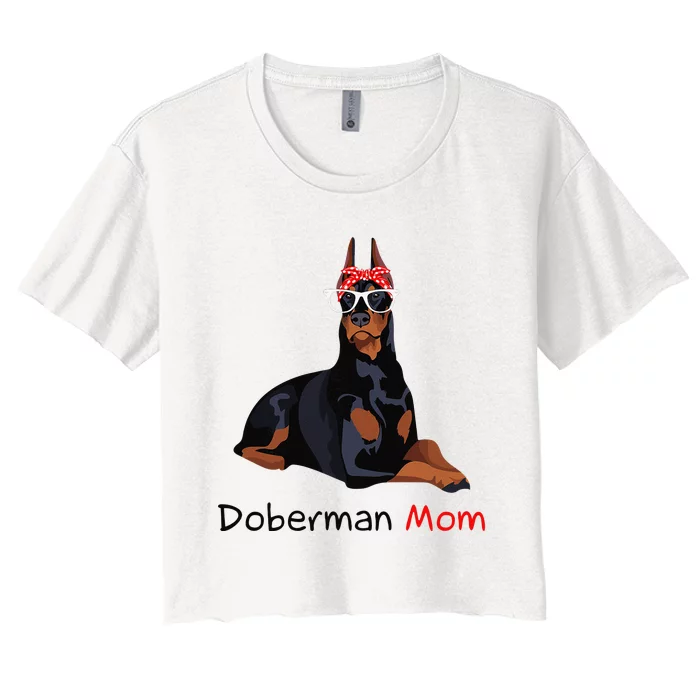 Doberman Mom Dog Bandana Pet Lover Gift Women's Crop Top Tee