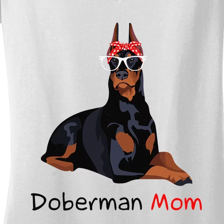 Doberman Mom Dog Bandana Pet Lover Gift Women's V-Neck T-Shirt