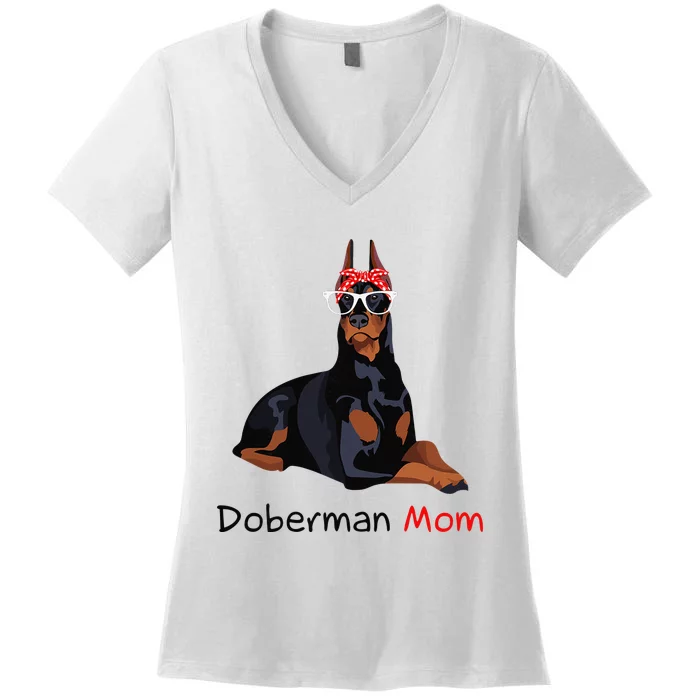 Doberman Mom Dog Bandana Pet Lover Gift Women's V-Neck T-Shirt