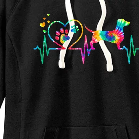 Dachshund Mom Dad Heartbeat Tie Dye Dog Gift Women's Fleece Hoodie