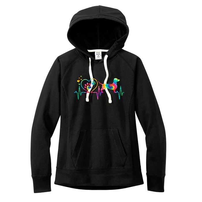 Dachshund Mom Dad Heartbeat Tie Dye Dog Gift Women's Fleece Hoodie