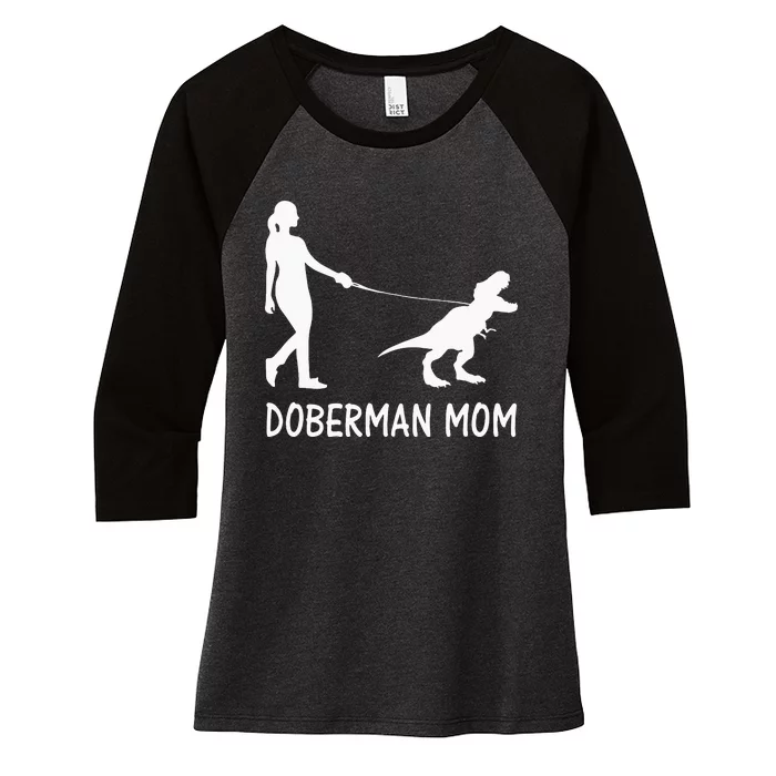 Doberman Mom Dobe Dobie Doberman Pinscher Dog Dinosaur Women Women's Tri-Blend 3/4-Sleeve Raglan Shirt