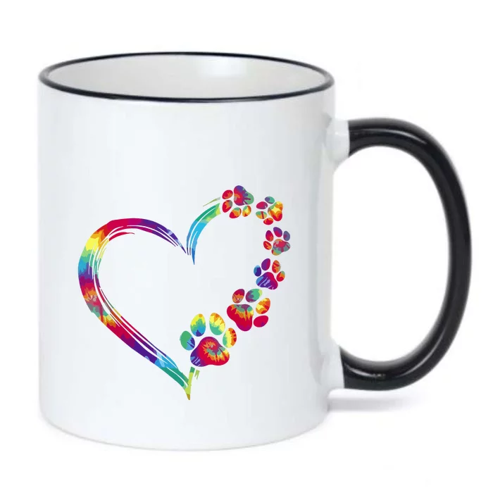 Dog Mom Dad Puppy Love Dogs Paw Print Heart Tie Dye Funny Black Color Changing Mug