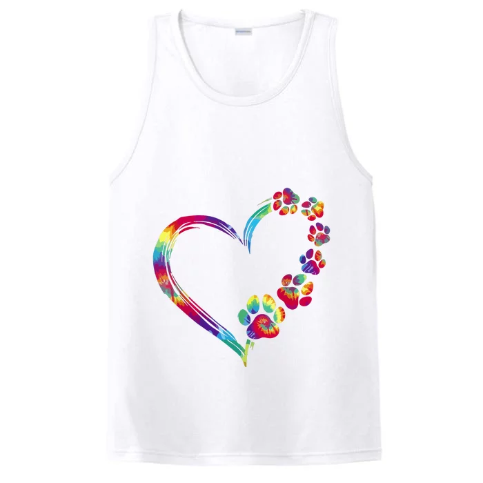 Dog Mom Dad Puppy Love Dogs Paw Print Heart Tie Dye Funny Performance Tank