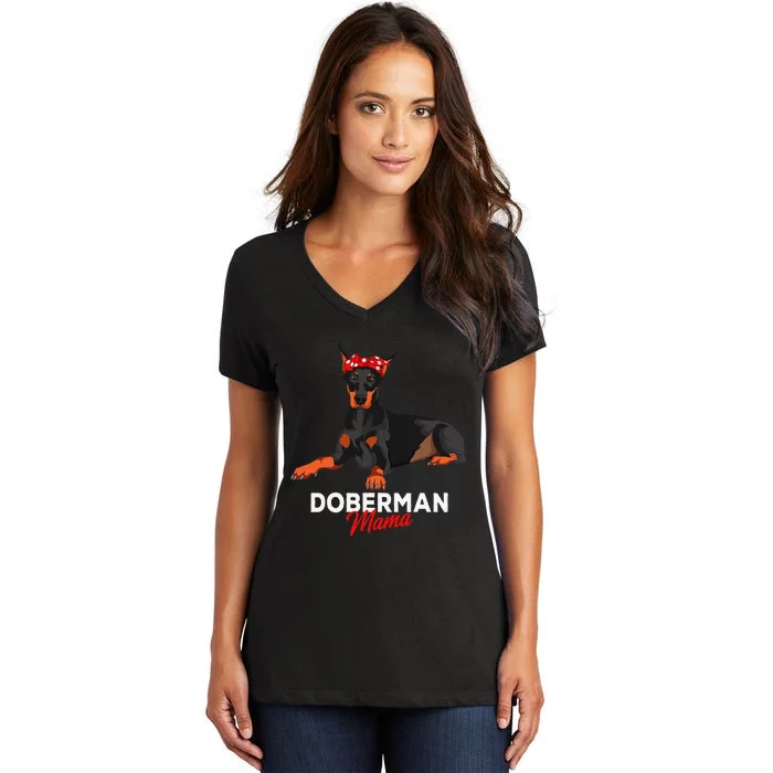 Doberman Mama Dobie Dog funny pet lovers Women's V-Neck T-Shirt