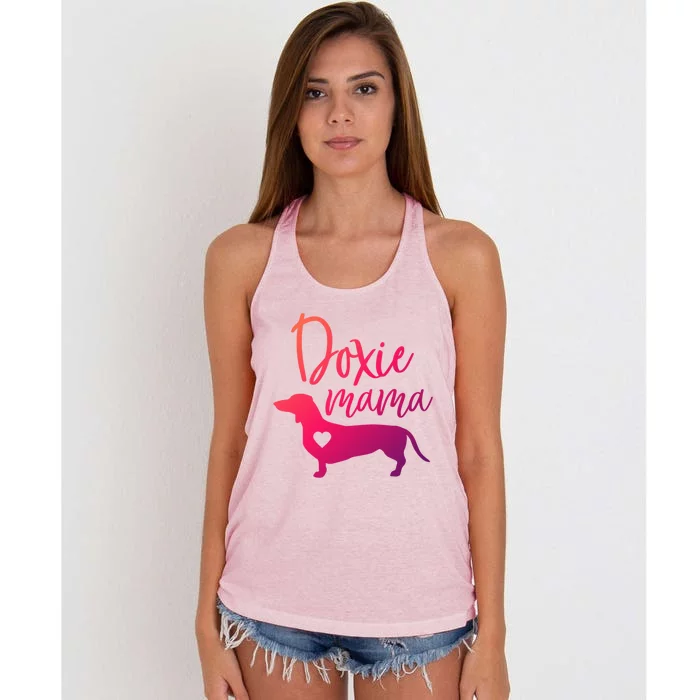 Doxie Mama Dachshund Mama Funny Dog Mom Wiener Dog Doxie Mom Cute Gift Women's Knotted Racerback Tank