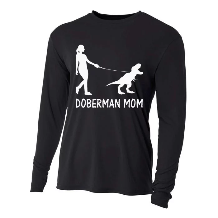 Doberman Mom Dobe Dobie Doberman Pinscher Dog Dinosaur Women Cooling Performance Long Sleeve Crew