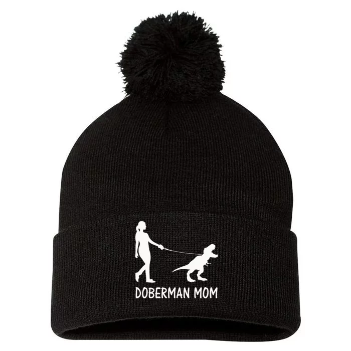 Doberman Mom Dobe Dobie Doberman Pinscher Dog Dinosaur Women Pom Pom 12in Knit Beanie