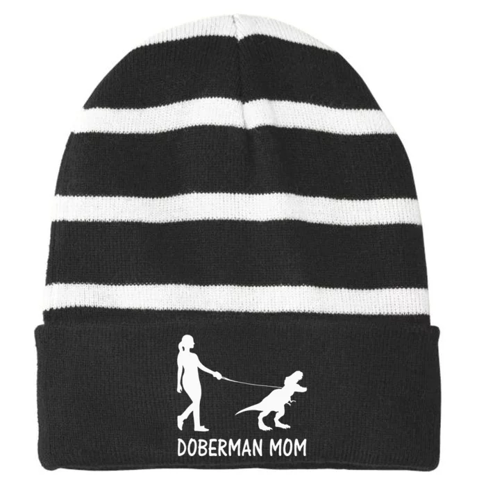 Doberman Mom Dobe Dobie Doberman Pinscher Dog Dinosaur Women Striped Beanie with Solid Band