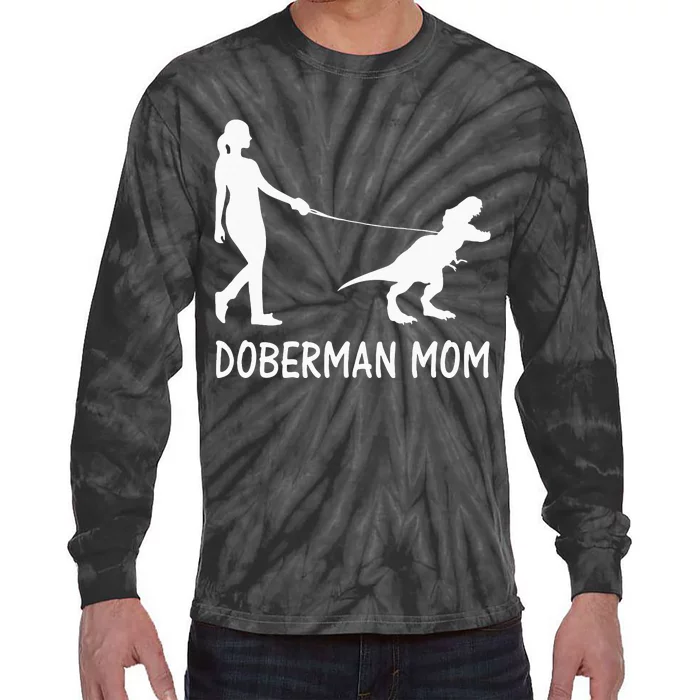 Doberman Mom Dobe Dobie Doberman Pinscher Dog Dinosaur Women Tie-Dye Long Sleeve Shirt