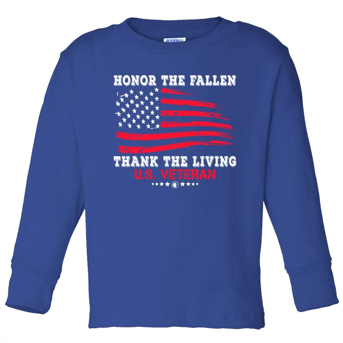 Distressed Memorial Day Honor The Fallen Thank The Living Gift Toddler Long Sleeve Shirt