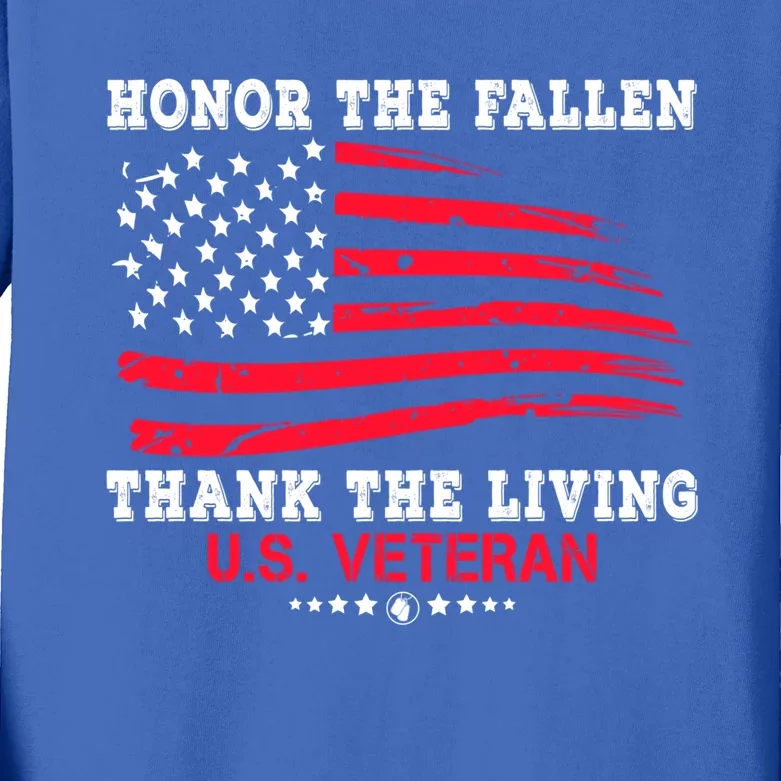 Distressed Memorial Day Honor The Fallen Thank The Living Gift Kids Long Sleeve Shirt