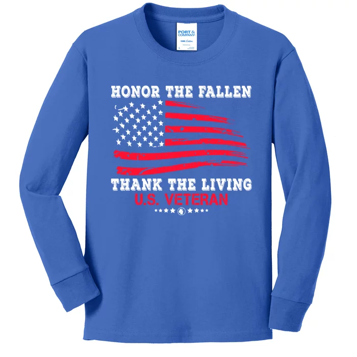 Distressed Memorial Day Honor The Fallen Thank The Living Gift Kids Long Sleeve Shirt