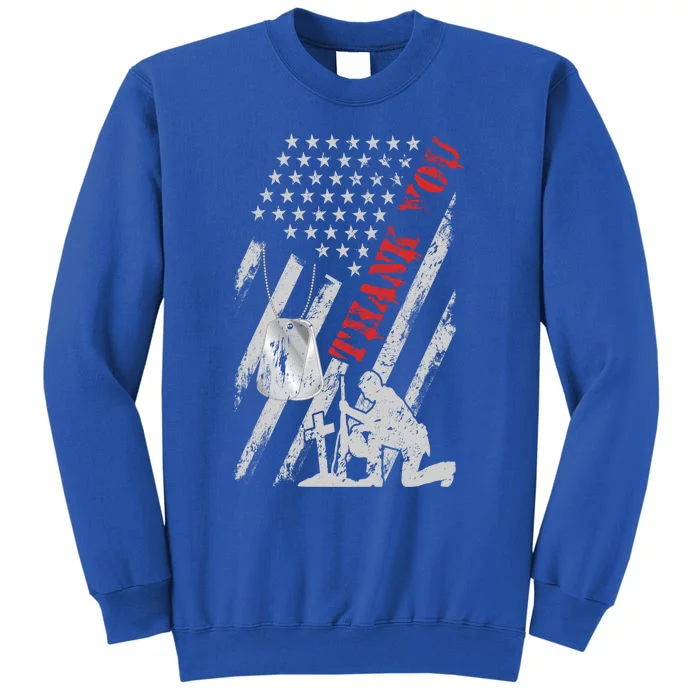 Distressed Memorial Day Tee With Usa Flag Military Thank You Gift Tall Sweatshirt