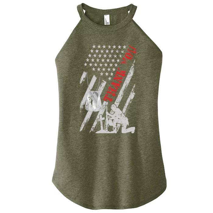 Distressed Memorial Day Tee With Usa Flag Military Thank You Gift Women’s Perfect Tri Rocker Tank