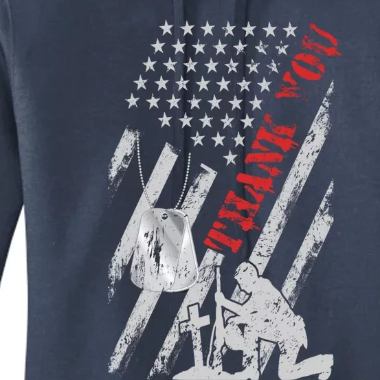 Distressed Memorial Day Tee With Usa Flag Military Thank You Gift Women's Pullover Hoodie