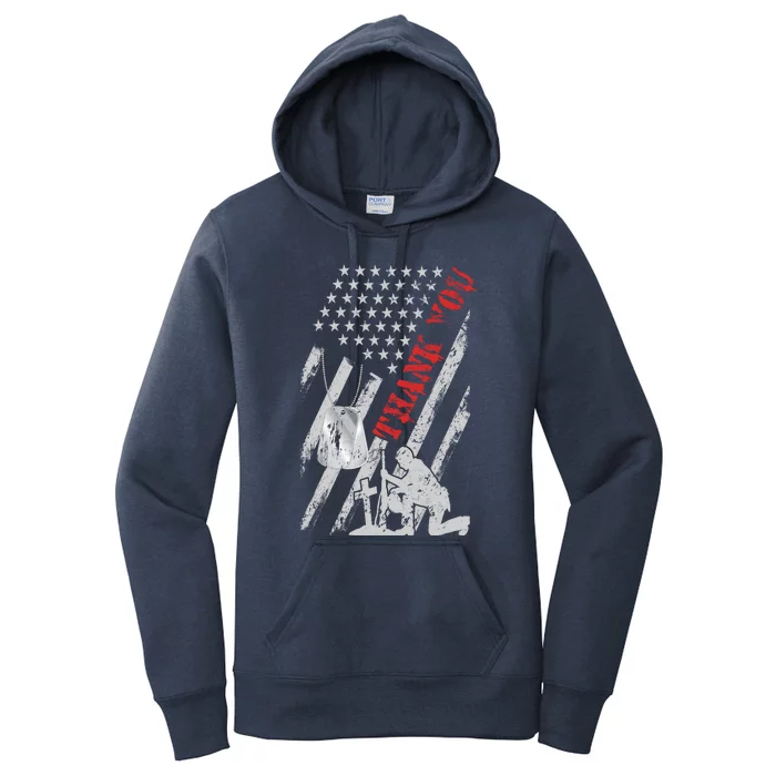 Distressed Memorial Day Tee With Usa Flag Military Thank You Gift Women's Pullover Hoodie