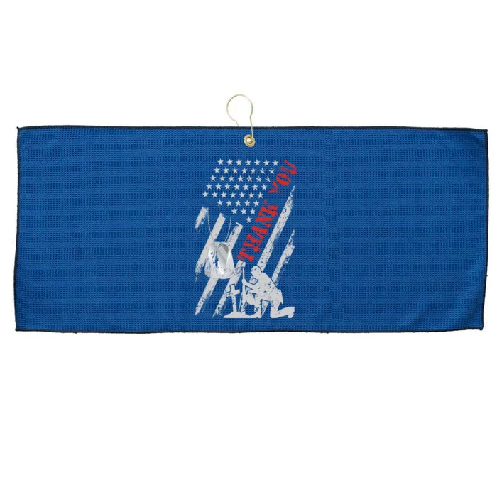 Distressed Memorial Day Tee With Usa Flag Military Thank You Gift Large Microfiber Waffle Golf Towel