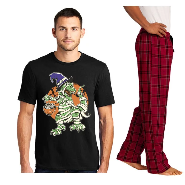 Dinosaur Mummy Funny Dinosaur Wearing A Witch Hat Grunge Gift Pajama Set