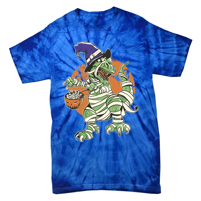 Dinosaur Mummy Funny Dinosaur Wearing A Witch Hat Grunge Gift Tie-Dye T-Shirt