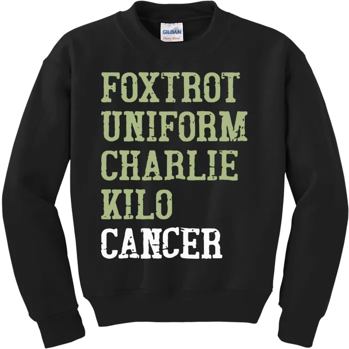 Dave Mustaine Foxtrot Uniform Charlie Kilo Cancer Kids Sweatshirt