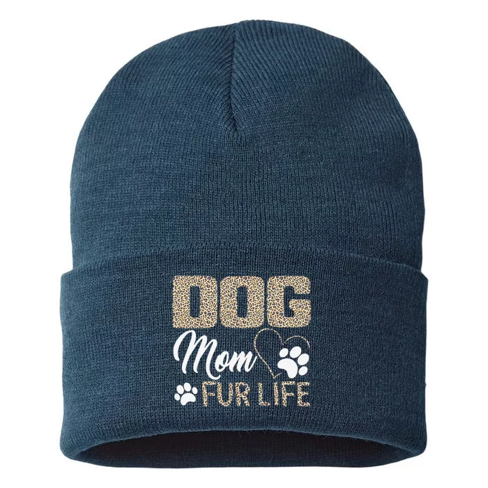 Dog Mom Fur Life Mothers Day Pet Owner Leopard Print Sustainable Knit Beanie