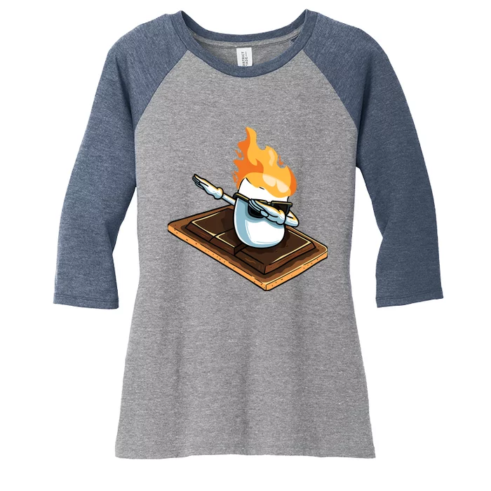 Dabbing Marshmallow Funny Smores Camping Dab Camper Gifts Women's Tri-Blend 3/4-Sleeve Raglan Shirt