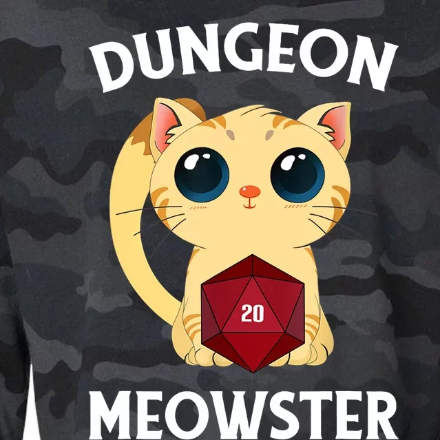 Dungeon Meowster Funny Nerdy Cat D20 RPG Fantasy Game Master Cropped Pullover Crew