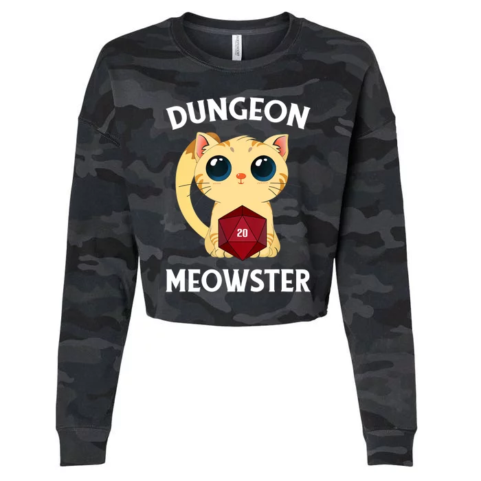 Dungeon Meowster Funny Nerdy Cat D20 RPG Fantasy Game Master Cropped Pullover Crew