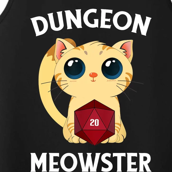 Dungeon Meowster Funny Nerdy Cat D20 RPG Fantasy Game Master Performance Tank