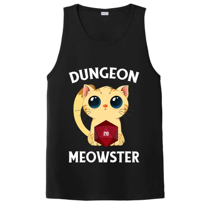 Dungeon Meowster Funny Nerdy Cat D20 RPG Fantasy Game Master Performance Tank