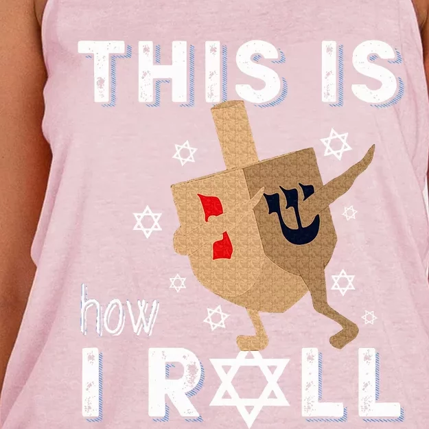 Dreidel Menorah Funny Hanukkah Gift This Is How I Roll Women's Knotted Racerback Tank