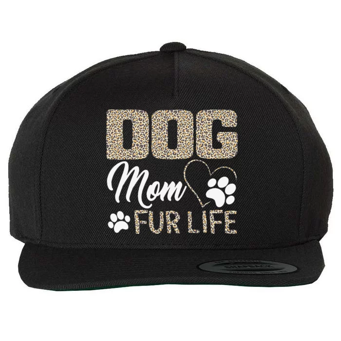 Dog Mom Fur Life Mothers Day Pet Owner Leopard Print Wool Snapback Cap