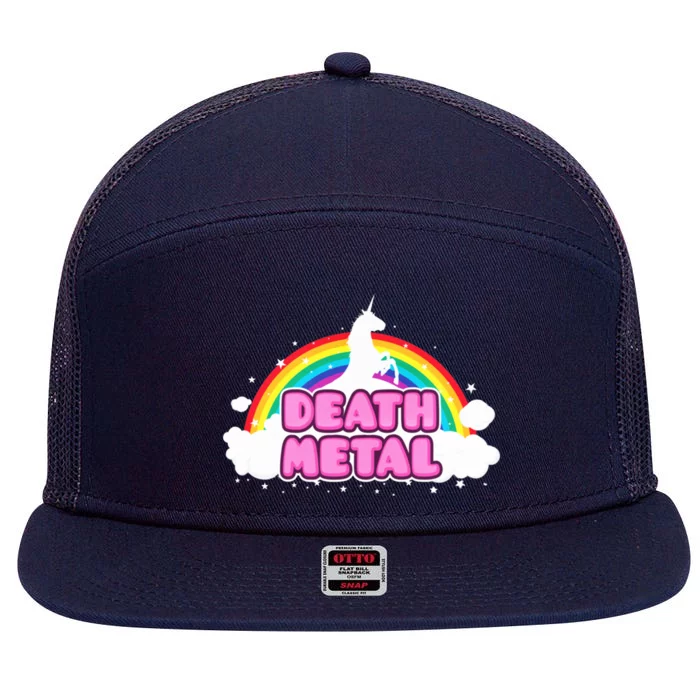 Death Metal! (Funny Unicorn Rainbow Mosh Parody Design) 7 Panel Mesh Trucker Snapback Hat