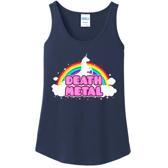 Death Metal! (Funny Unicorn Rainbow Mosh Parody Design) Ladies Essential Tank