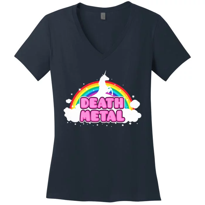 Death Metal! (Funny Unicorn Rainbow Mosh Parody Design) Women's V-Neck T-Shirt