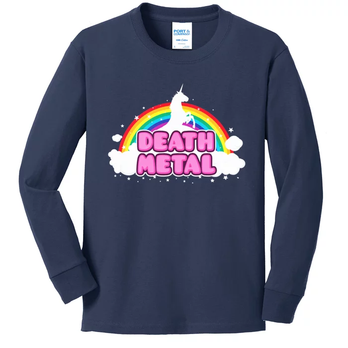 Death Metal! (Funny Unicorn Rainbow Mosh Parody Design) Kids Long Sleeve Shirt