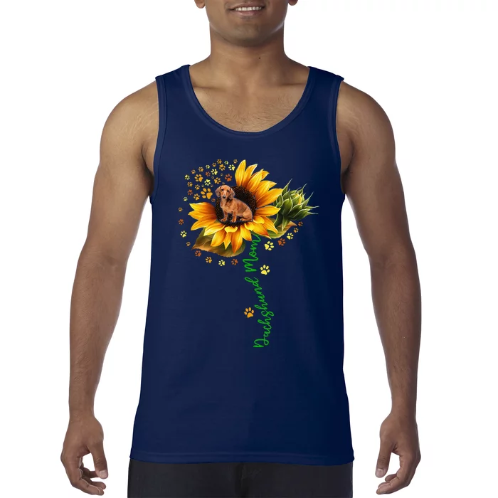 Dachshund Mom Funny Dachshund On Sunflower Dog Paws Flower Tank Top