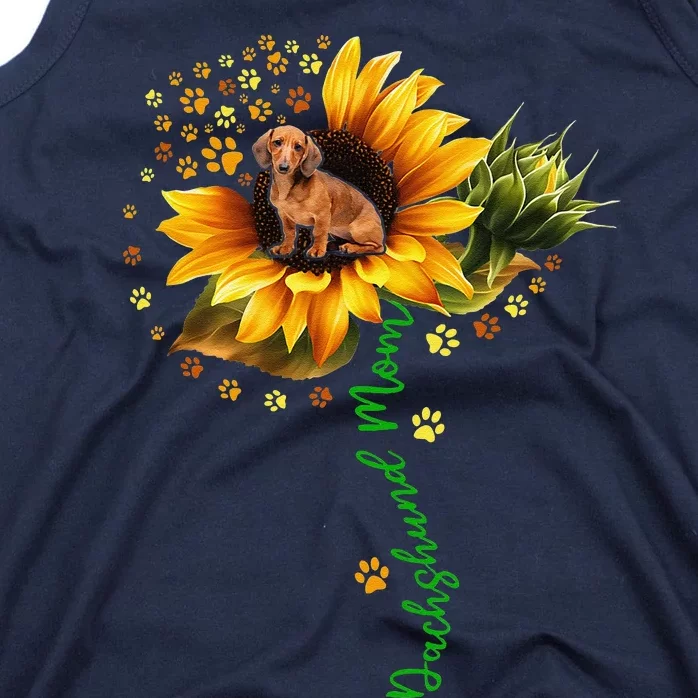 Dachshund Mom Funny Dachshund On Sunflower Dog Paws Flower Tank Top