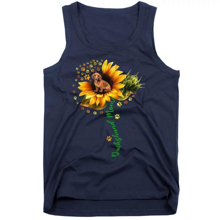 Dachshund Mom Funny Dachshund On Sunflower Dog Paws Flower Tank Top