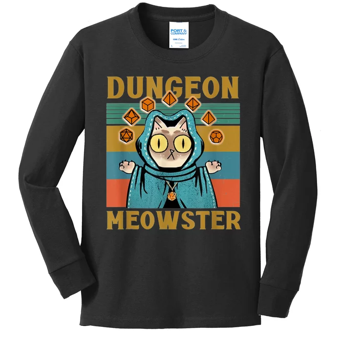 Dungeon Meowster Funny Cat Lover Kids Long Sleeve Shirt